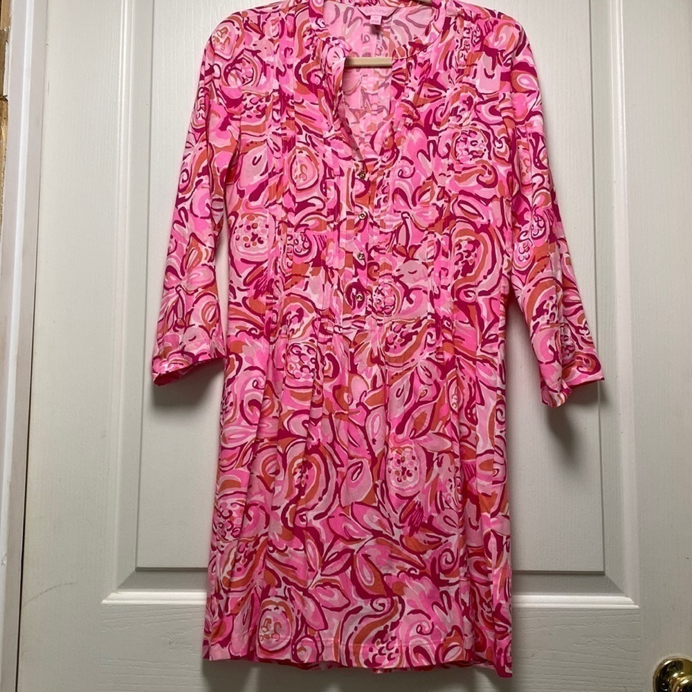 Lilly Pulitzer Sz XSm Sarasota Pintuck Tunic Dress Mango Salsa